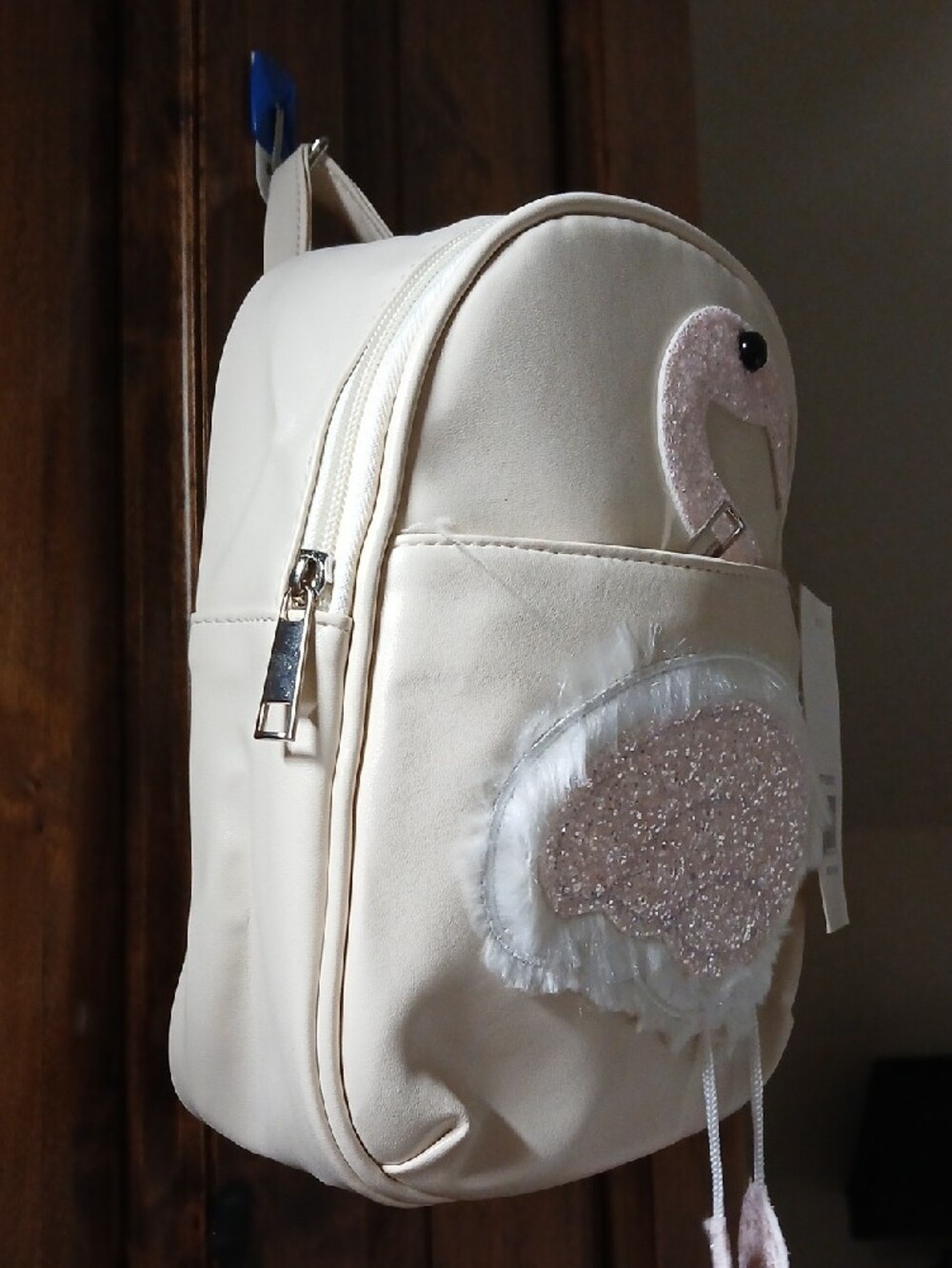 Kids Cream Swan Plush Accent Mini Backpack - Picture 2 of 3